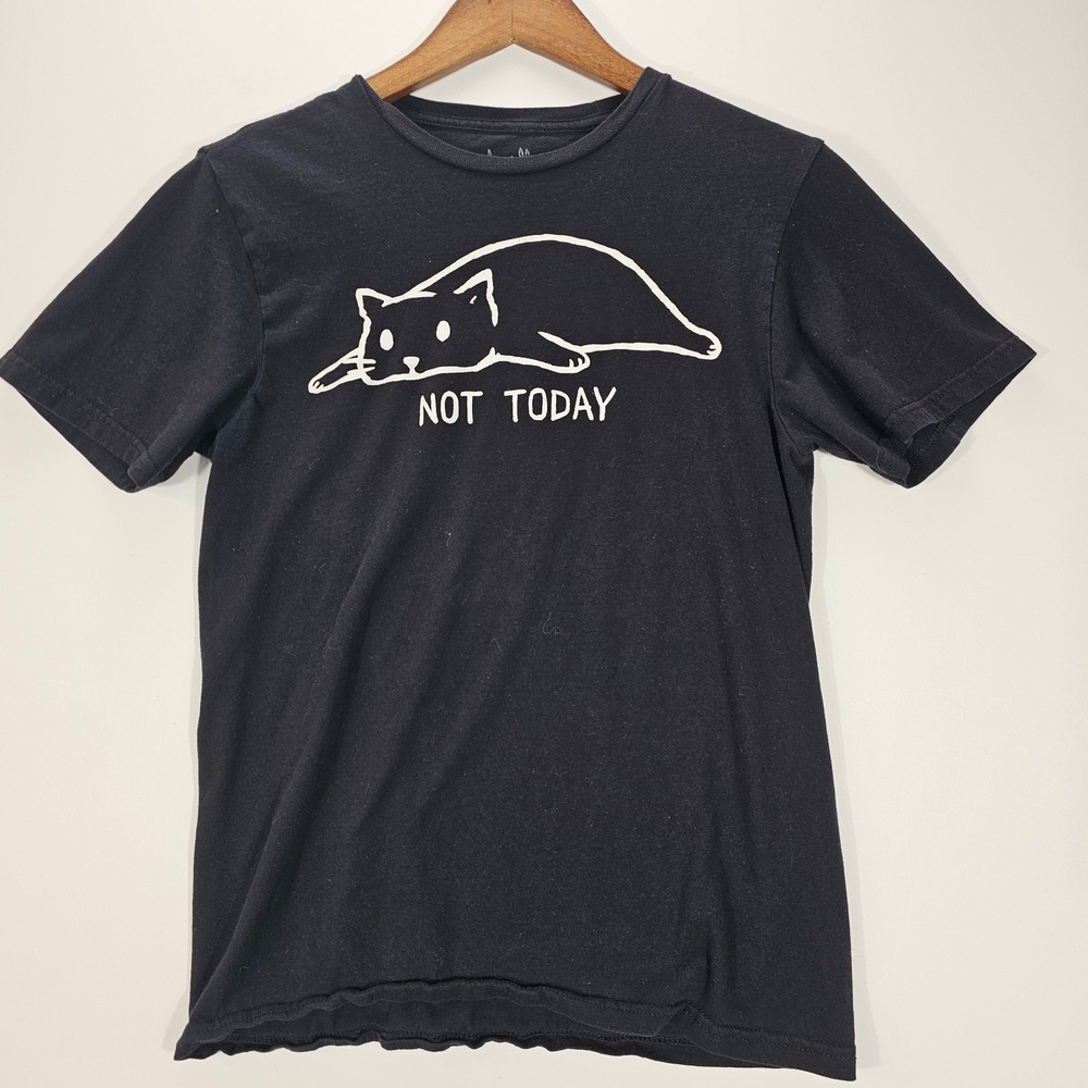 Streetwear Threadless T Shirt Mens S Black Fox Shiver Not Today Cat Graphic Tee
